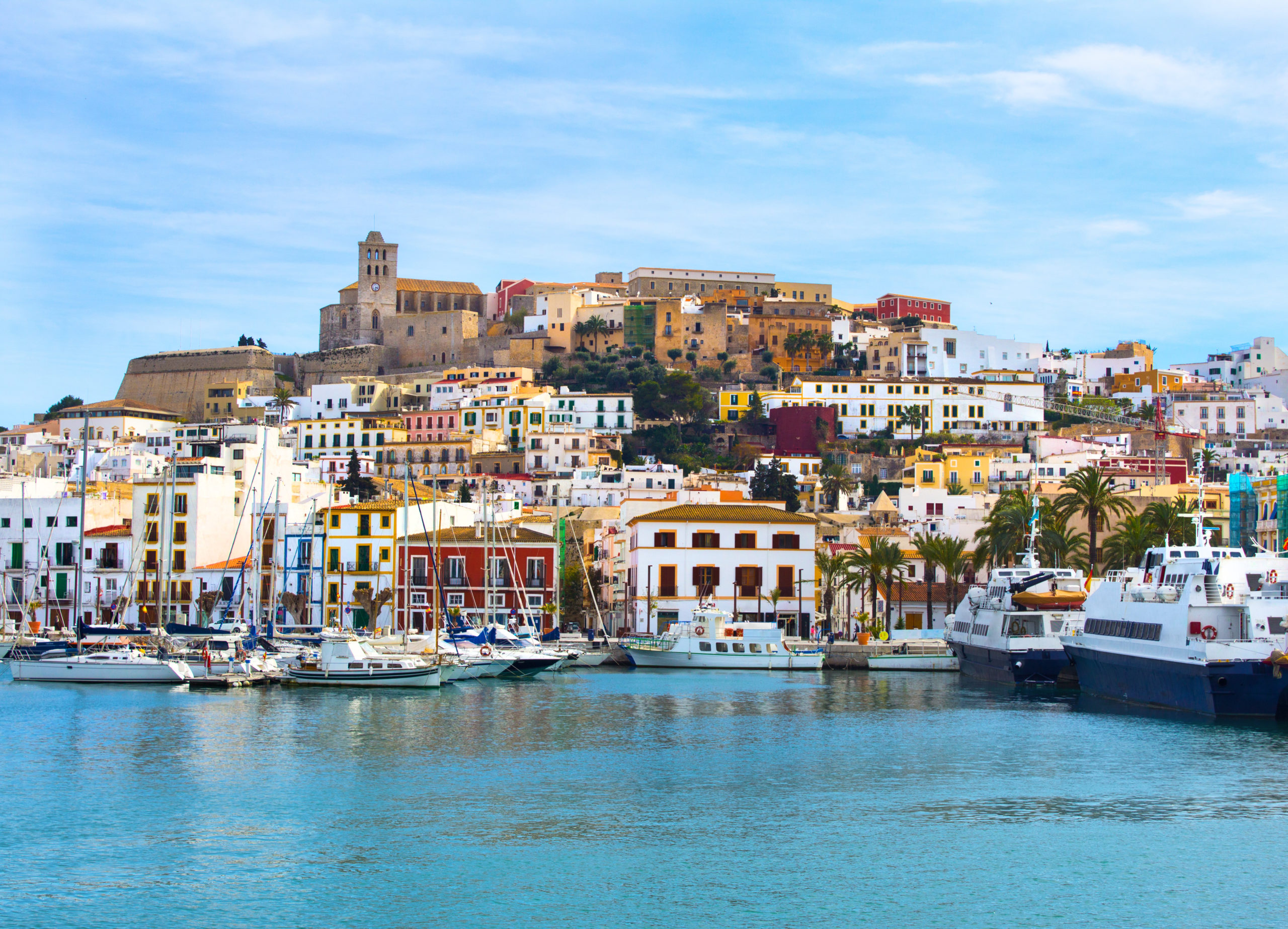 Colorful Ibiza Old Town Buildings and Port